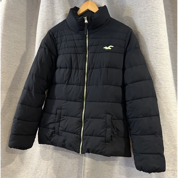 HOLLISTER Hooded Sherpa Lined Puffer Jacket Coat Black Large‎ - Picture 2 of 6